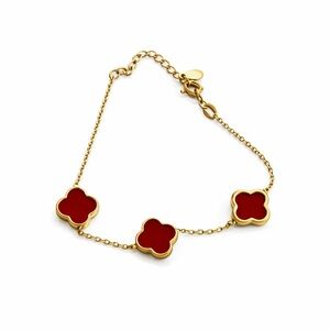 Gold and Red Clover Charm Bracelet